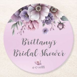 Bridal Shower Lavender Floral Paper Coaster