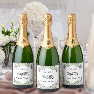 Bridal Shower lavender florals eucalyptus Sparkling Wine Label