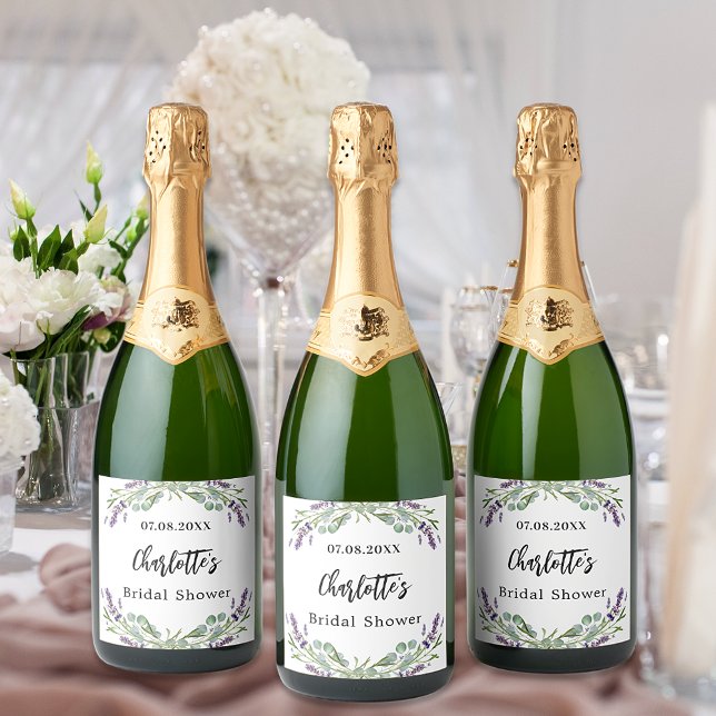 Bridal Shower lavender florals eucalyptus Sparkling Wine Label (Creator Uploaded)