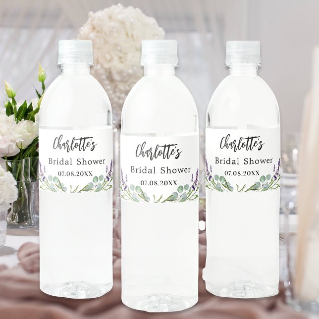 Bridal Shower lavender florals eucalyptus Water Bottle Label (Creator Uploaded)