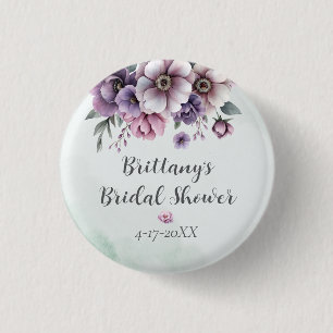 Bridal Shower Lavender & Green Floral 3 Cm Round Badge
