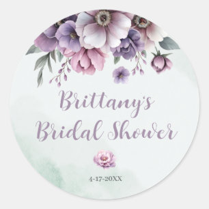 Bridal Shower Lavender & Green Floral Classic Round Sticker