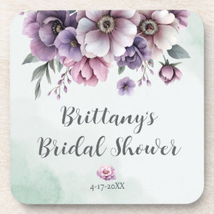 Bridal Shower Lavender & Green Floral Coaster