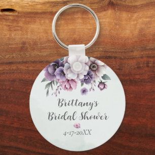 Bridal Shower Lavender & Green Floral Key Ring