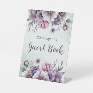 Bridal Shower Lavender & Green Floral Pedestal Sign