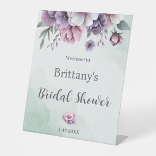 Bridal Shower Lavender & Green Floral Pedestal Sign