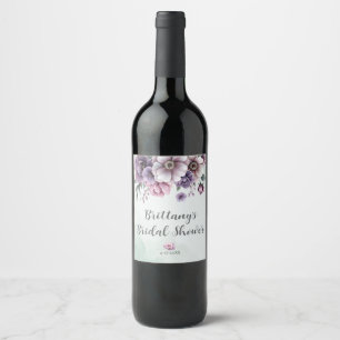 Bridal Shower Lavender & Green Floral Wine Label