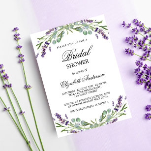 Bridal shower lavender violet greenery luxury invitation