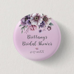 Bridal Shower Lavender Watercolor Floral 3 Cm Round Badge
