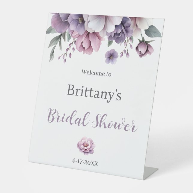 Bridal Shower Lavender Watercolor Floral  Pedestal Sign (Front)
