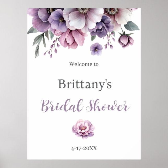 Bridal Shower Lavender Watercolor Floral  Poster (Front)