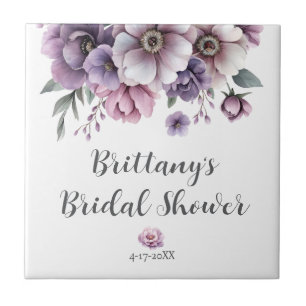 Bridal Shower Lavender Watercolor Floral Tile