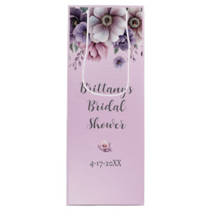 Bridal Shower Lavender Watercolor Floral Wine Gift Bag