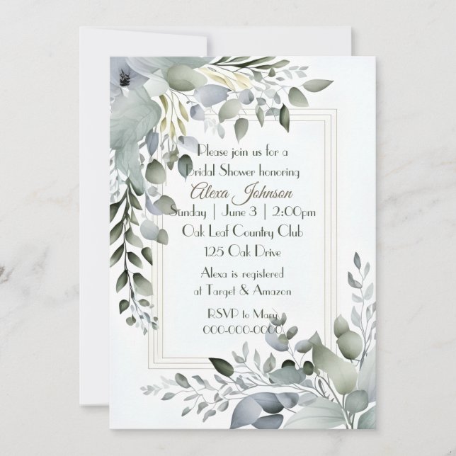Bridal Shower Leaf Frame Invitation (Front)