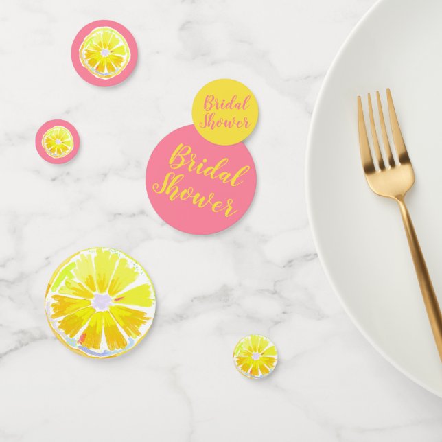 Bridal Shower Lemon Watercolor Pink Confetti (Group)