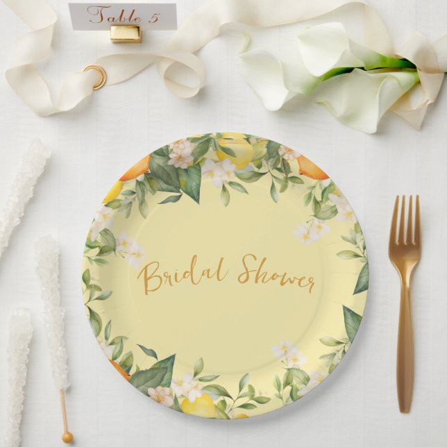Bridal Shower Lemons Oranges Citrus Floral  Paper Plate (Wedding)