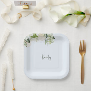 Bridal Shower Light Blue White Hydrangea Custom Paper Plate