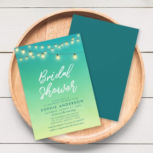Bridal Shower Lights Watercolor Sea Glass Invitation (Creator Uploaded)