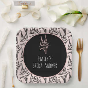 Bridal Shower Lingerie Party Pink Pattern Paper Plate