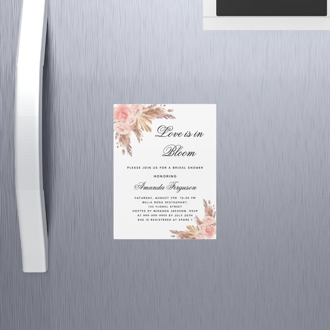 Bridal shower love bloom flower pampas boho luxury magnetic invitation (Creator Uploaded)
