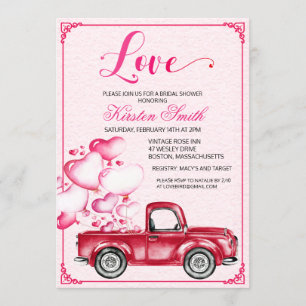Bridal Shower Love Heart Truck Balloons Invitation