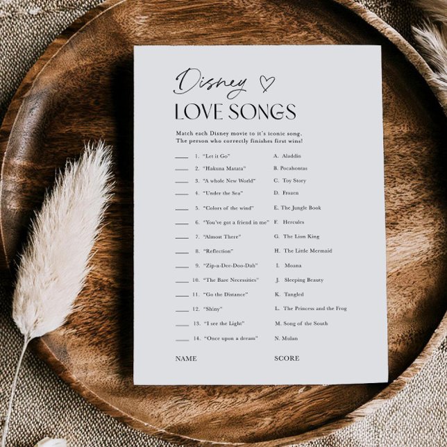  Bridal Shower Love Songs Movie Trivia Game Card (Creator Uploaded)