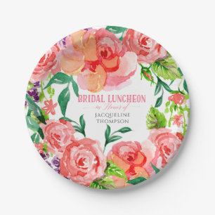 Bridal Shower Luncheon Pink Lavender Modern Floral Paper Plate