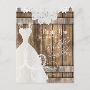 Bridal Shower Luncheon - Rustic Wood and Lace Postcard