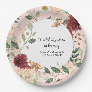 Bridal Shower Luncheon Watercolor Floral Blush Paper Plate