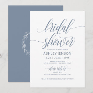 Bridal Shower Luxe Calligraphy Dusty Blue Floral Invitation