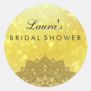 Bridal Shower Mandala Lotus Flower Gold Classic Round Sticker