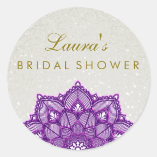 Bridal Shower Mandala Lotus Flower Pearl Swirl Classic Round Sticker