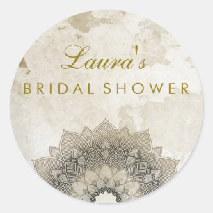 Bridal Shower Mandala Lotus Flower Pink Vintage Classic Round Sticker