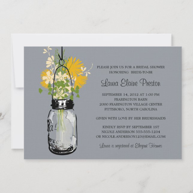 Bridal Shower Mason Jar and Wildflowers Invitation (Front)