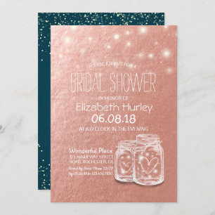 Bridal Shower Mason Jars String Lights Rose Gold I Invitation