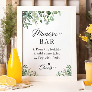 Bridal Shower Mimosa Bar Sign Eucalyptus Leaves