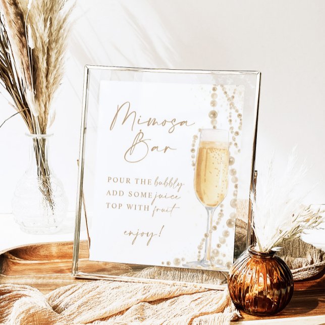 Bridal Shower Mimosa Bar Sign, Pearls & Prosecco Poster (Creator Uploaded)
