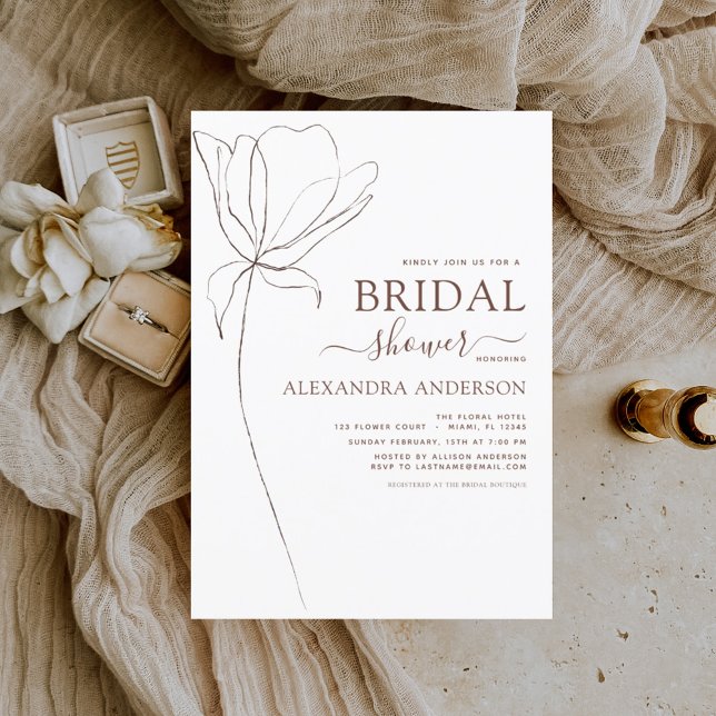 Bridal Shower Minimalist Botanical Floral Sketch I Invitation (Creator Uploaded)