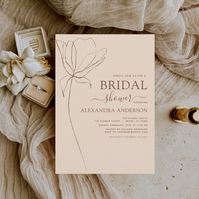 Bridal Shower Minimalist Botanical Floral Sketch Invitation (Creator Uploaded)