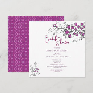 Bridal Shower Minimalist Purple Berries Leaves Invitation