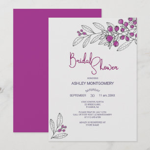 Bridal Shower Minimalist Purple Leaves Berries Invitation