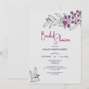 Bridal Shower Minimalist Purple Leaves Berries Invitation
