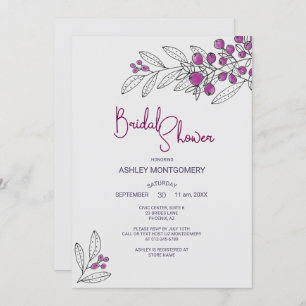 Bridal Shower Minimalist Purple Leaves Berries Invitation