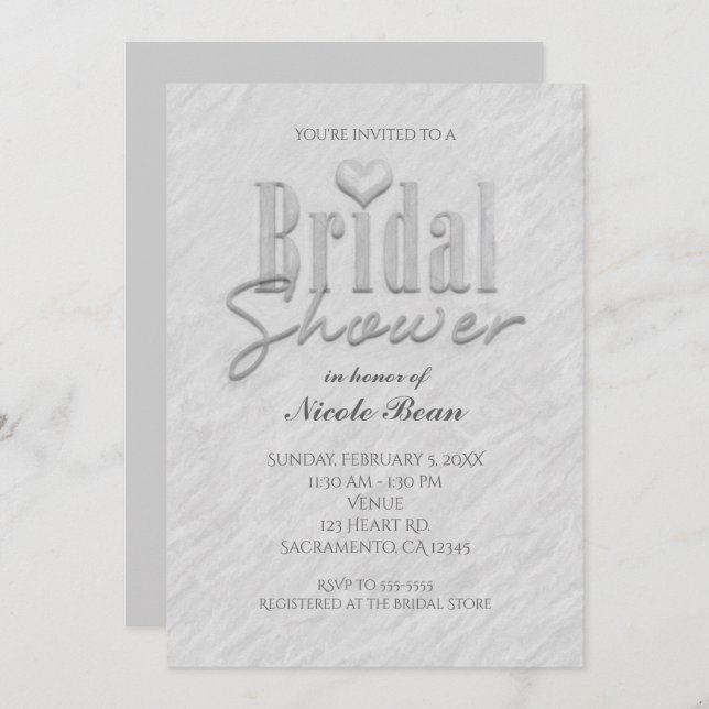 Bridal Shower Modern Chic White Grey Invitation (Front/Back)