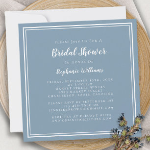 Bridal Shower Modern Elegant Dusty Blue Square Invitation
