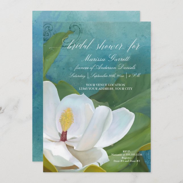 Bridal Shower Modern Elegant Magnolia Floral Art Invitation (Front/Back)