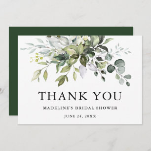 Bridal Shower Modern Elegant Watercolor Greenery Thank You Card