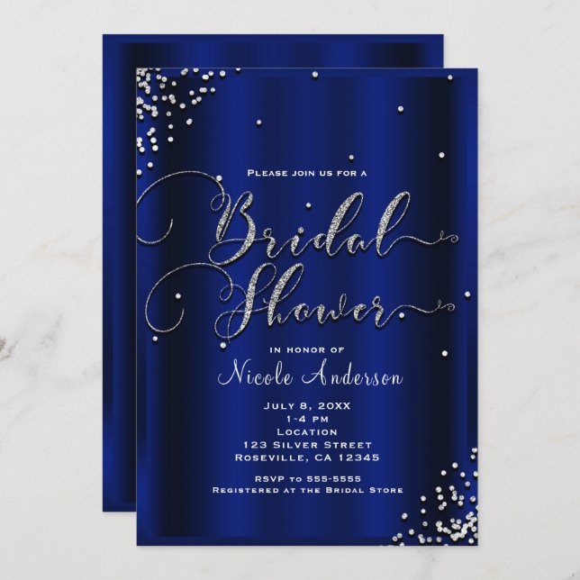 Bridal Shower Modern Silver Shine Glam Confetti Invitation (Front/Back)