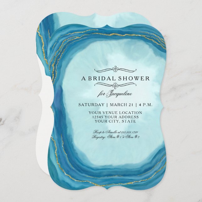 Bridal Shower Modern Simple Geode Blue Painted Art Invitation (Front/Back)