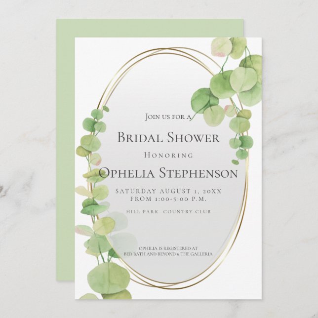 BRIDAL SHOWER | Modern Springtime Eucalyptus Invitation (Front/Back)